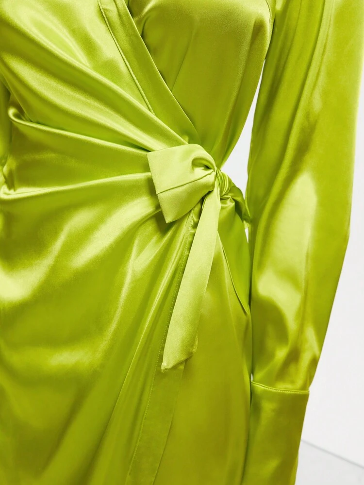 Ladies' Solid Color Wrap Tie Waist Dress