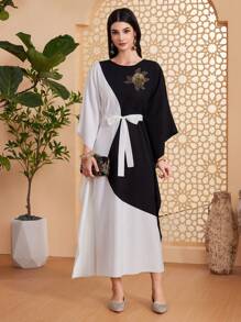 Al Najma Robe De Style Arabe Pour Femme En Bloc De Couleurs Avec Décor De Fleurs En 3d