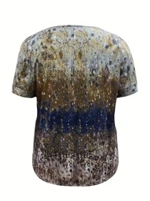 大码女式 V 领短袖扎染印花休闲 T 恤夏季