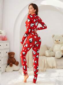 Mono de pijama minimalista y cómodo con estampado de corazón rojo para mujer, nuevo diseño para el Día de San Valentín