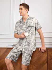 Men's All Over Print Short Sleeve Shirt And Shorts Homewear Set