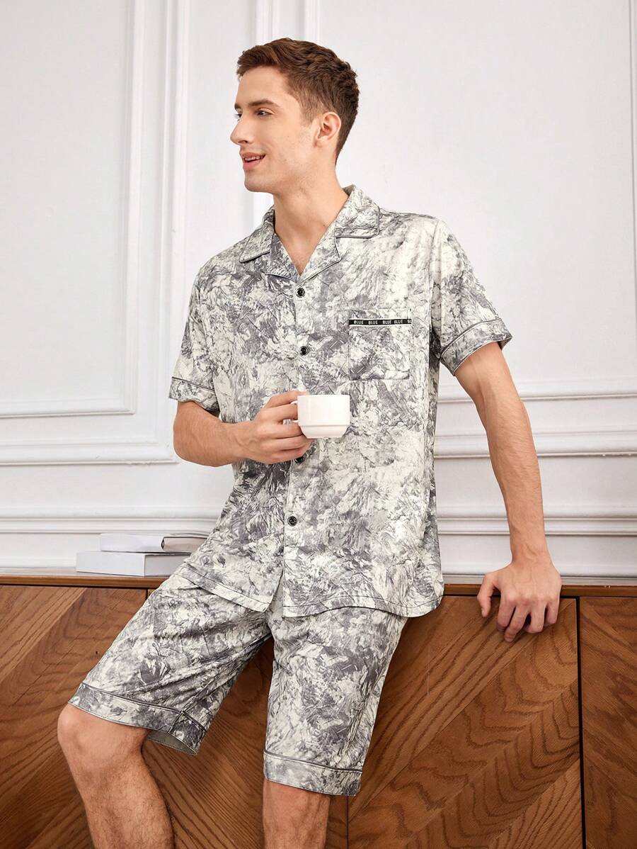 Men's All Over Print Short Sleeve Shirt And Shorts Homewear Set