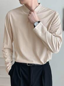 DAZY Men Solid Half Button Tee - Khaki - View 1