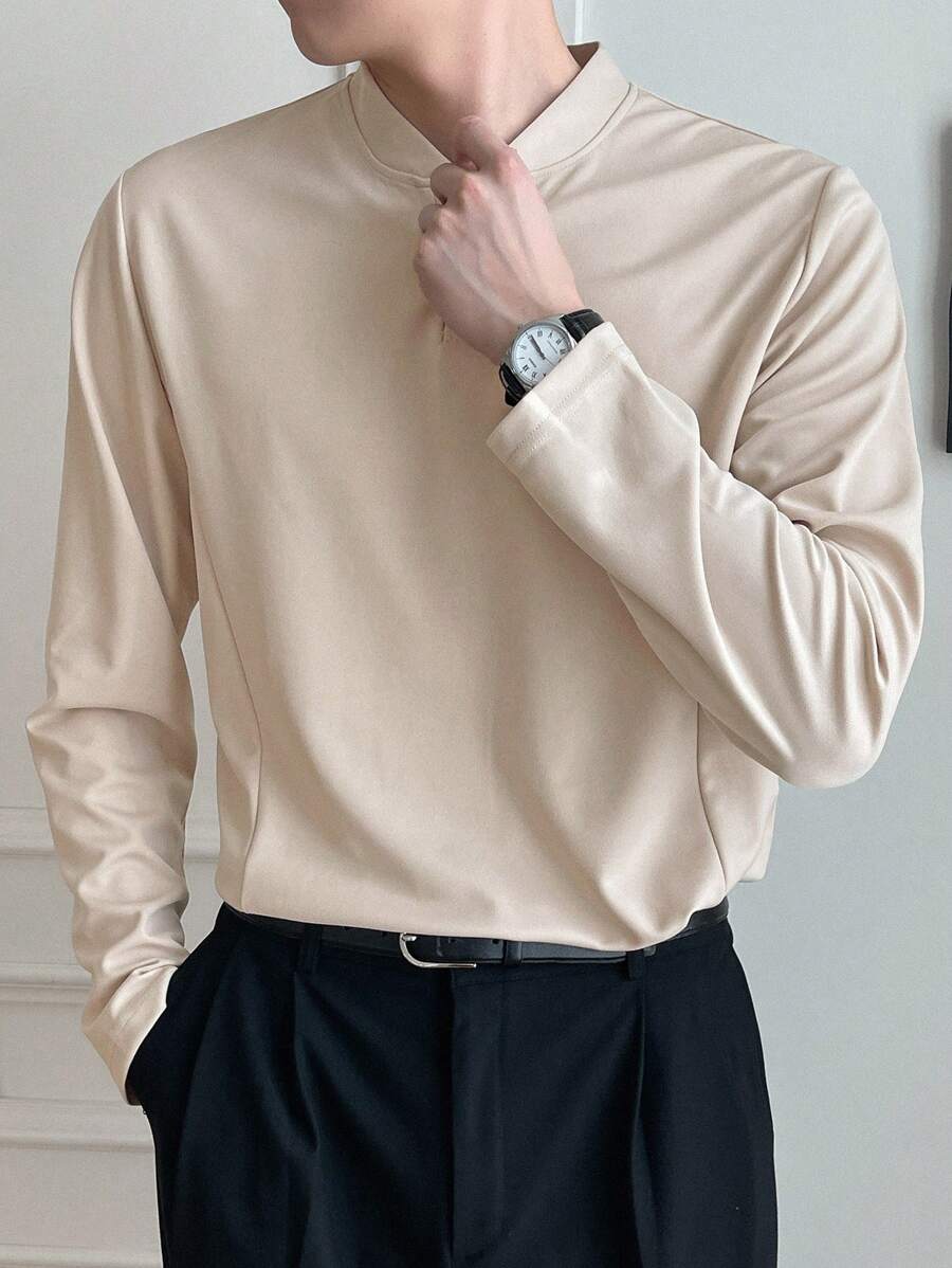 DAZY Men Solid Half Button Tee - Khaki - View 1