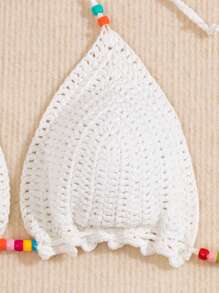 Swim Mod Summer Beach Women's Beaded Halter Neck Cover Up Top Wedding