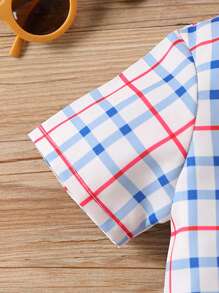 Em bé Con trai Kẻ sọc Ngắn tay Áo sơ mi Với túi Và Bộ quần short - Nhiều màu - Xem 4