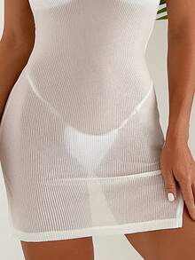 SHEIN Swim 女式透視分割連身泳裝遮罩長裙 - 白色 - 查看 4