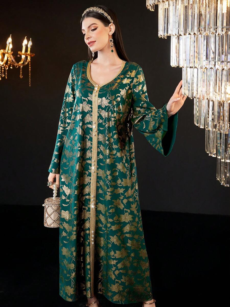 Al Najma Women's Printed Dress - Dark Green - View 1