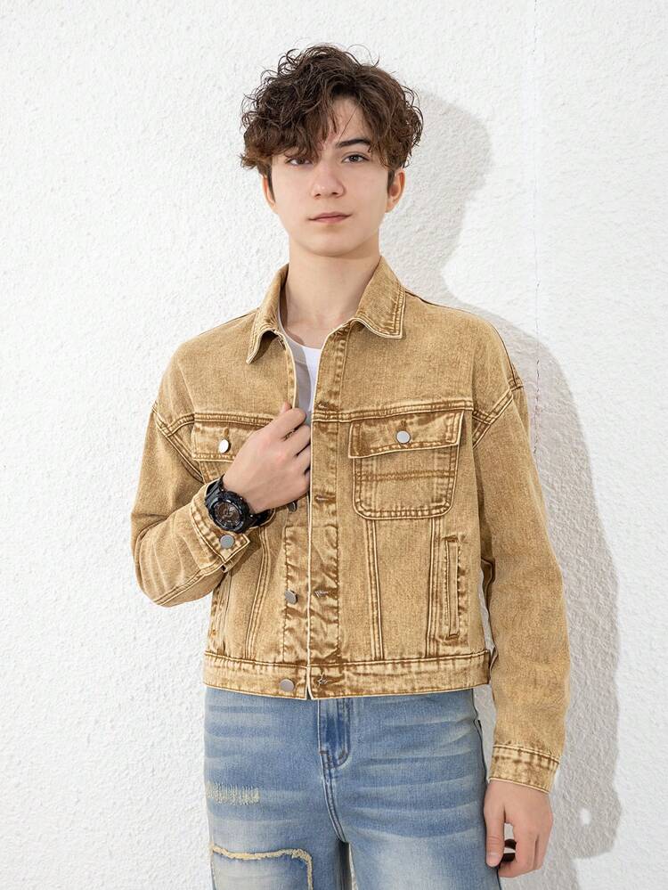 Teenage Boys' New Casual Fashionable Retro Washed Denim Jacket