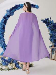 Modelyn 纯色女士斗篷袖褶皱连衣裙长款晚礼服