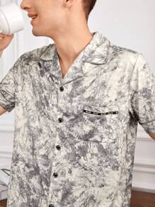 Men's All Over Print Short Sleeve Shirt And Shorts Homewear Set