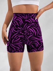 SHEIN Sport Studio Zebra Striped Print Wideband Waist Sports Shorts