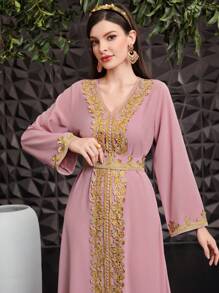 Al Najma V-Neck Belted Dress - Pink - View 6