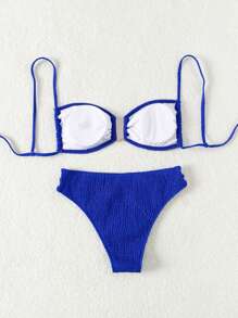 SHEIN Swim Summer Women's Solid Color Bikini Set With U-Shaped Metal Buckle Decoration - Royal Blue - View 2