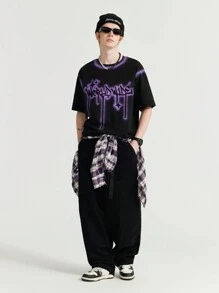 Men's Street Style Letter Printed Short Sleeve T-Shirt - Black - View 3