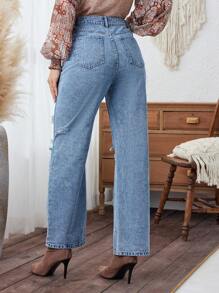 SHEIN LUNE Unifarbene Zerrissene Jeans - Helle Waschung - Übersicht 2