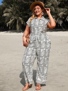 SHEIN VCAY Mono de playa con estampado de talla grande para vacaciones de estilo bohemio de verano - Multicolor - Ver 5