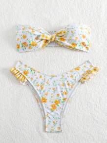 SHEIN Swim Women's Floral Printed Strapless Bikini Set Summer - Multicolor - View 3