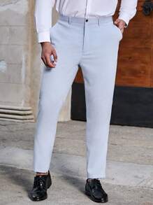 Manfinity Mode Pantalones De Traje De Negocio Simples De Color Sólido De Talla Grande Para Hombre