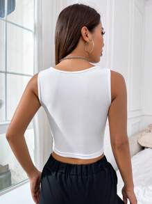 SHEIN Unity Quần skinny Áo ba lỗ Với Chi tiết xếp nếp - trắng - Xem 2