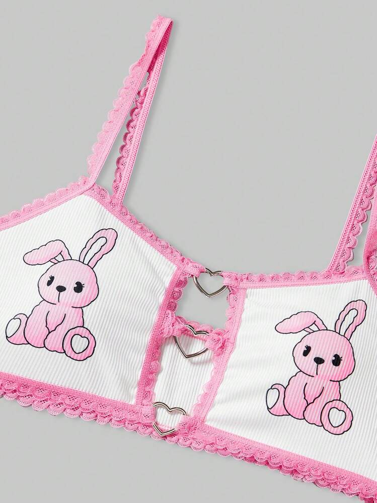 ROMWE Women's Cute Rabbit & Heart Shaped Embellishment Colorblock