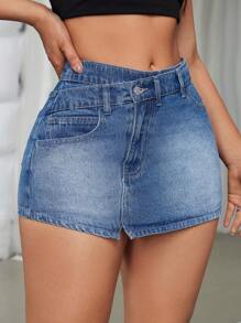 SHEIN EZwear Mini Falda De Mezclilla Sexy - Azul - Ver 5