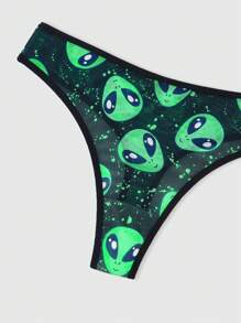ROMWE Kawaii 3pcs/Set Alien & Planet Full Print Mesh Thong Panties Set - Multicolor - View 3