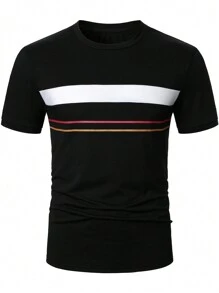 Manfinity Homme Áo thun nam tay ngắn phối màu, đi chơi, tặng chồng - màu đen - Xem 3