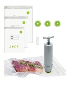 SHEIN Basic living 3Pcs Reusable Vacuum Sealer Bags for Food & Snack Storage,Meal Prep & Sous Vide with manual pump - Green - View 2