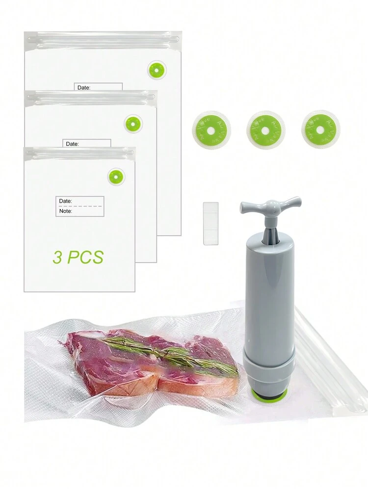 3Pcs Reusable Vacuum Sealer Bags for Food & Snack Storage,Meal Prep & Sous Vide with manual pump