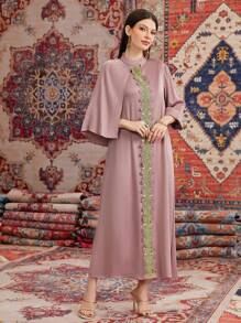 Modelyn Không tay Dệt Hem Vá lại Đầm - Hồng - Xem 3