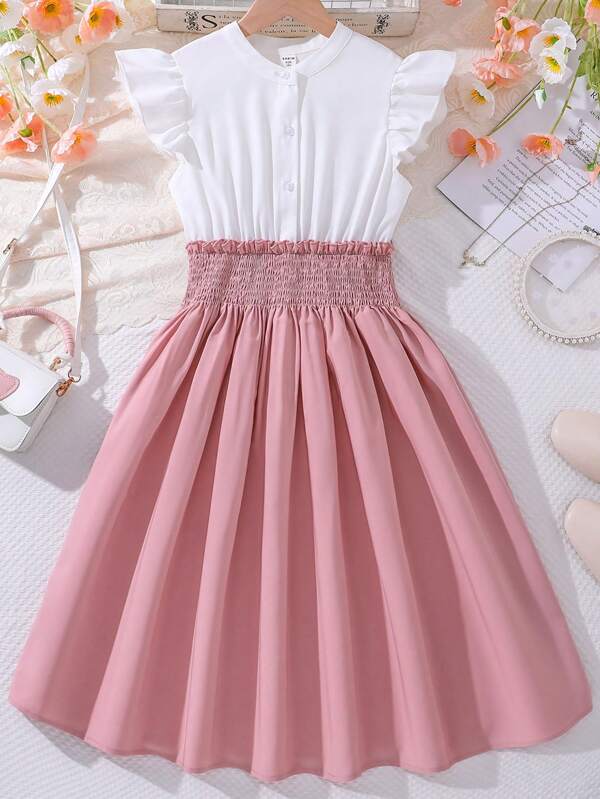 Tween Girls' Colorblock Short Cap Sleeve Wrap Waist Dress