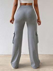 VaVaBold Pantalones Con Detalle De Rayas Y Solapa Con Bolsillo Lateral De Color Liso Para Mujer