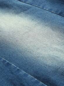 少女新款休閒時尚洗水牛仔無肩帶連衣裙,荷葉邊設計 - 深色水洗藍 - 查看 3