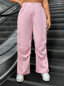 Flirla Pink Cargo Pants With 3d Pockets And Slanted Pockets - Pink - View 3