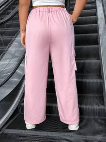 Flirla Pink Cargo Pants With 3d Pockets And Slanted Pockets - Pink - View 2
