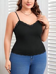 SHEIN Clasi 女性蕾絲無袖背心加大尺碼 - 黑色 - 查看 2