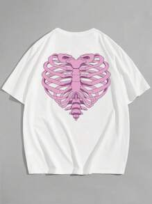 Manfinity EMRG Men's Loose Fit Skeleton Printed Short Sleeve T-Shirt - White - View 1