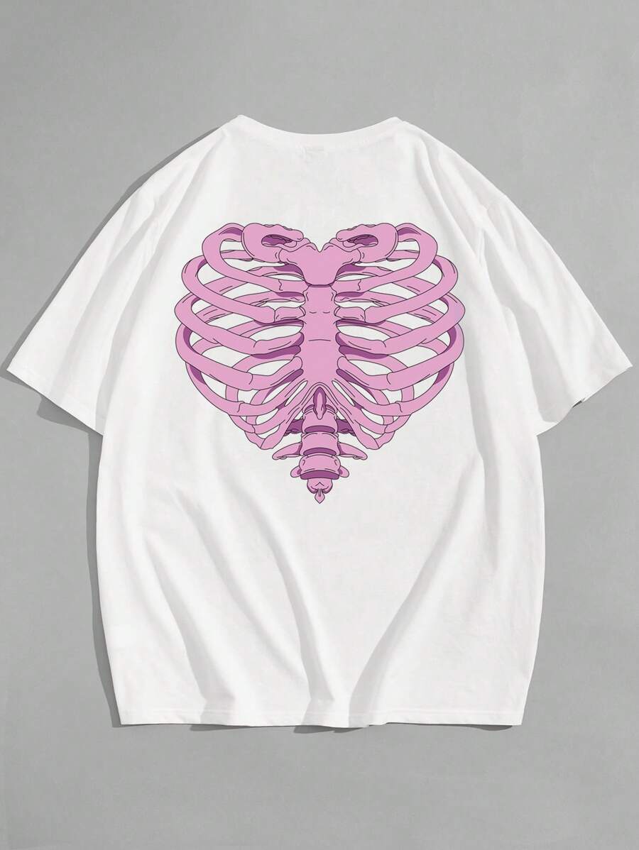 Manfinity EMRG Men's Loose Fit Skeleton Printed Short Sleeve T-Shirt - White - View 1