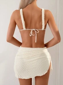 SHEIN Swim Women's Solid Texture Divided Bikini Set, 3pcs/Set Summer Beach