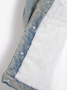 Manfinity Homme Men's Contrast Color Turn-Down Collar Thermal Lined Denim Jacket - Dusty Blue - View 3