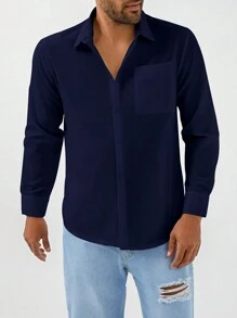 RueChic Men's Solid Color Long Sleeve Shirt