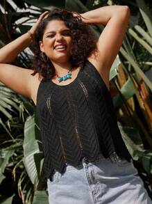 SHEIN Holidaya Kích thước lớn Của phụ nữ Xu hướng: Cắt giảm Không tay Dệt kim Áo - màu đen - Xem 1