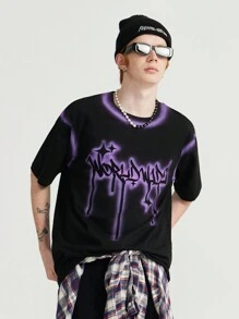 Men's Street Style Letter Printed Short Sleeve T-Shirt - Black - View 1