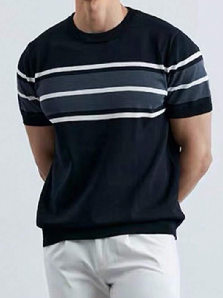 Manfinity Homme Men'S Color Block Striped Knit Sweater , Fashion , Work , Color Block , Friends - Black - View 3