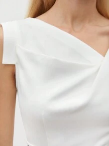 BizChic Của phụ nữ Không đối xứng Vòng cổ Màu thuần Đầm - trắng - Xem 10