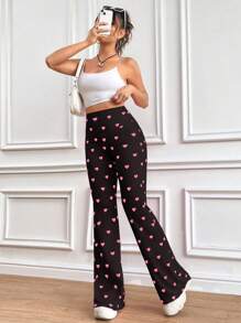 SHEIN Unity Women's High Waisted Pants With Heart Print - Multicolor - View 3