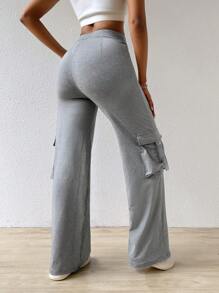 VaVaBold Pantalones Con Detalle De Rayas Y Solapa Con Bolsillo Lateral De Color Liso Para Mujer