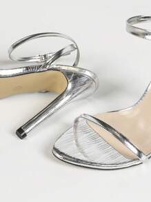 Jin Bei Qi 春夏女士绑带圆头细高跟凉鞋，性感优雅舒适派对/晚宴金色礼服鞋 - 銀色 - 查看 8