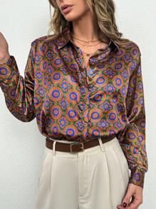 EURMUSE Ladies All Over Printed Long Sleeve Shirt - Multicolor - View 4